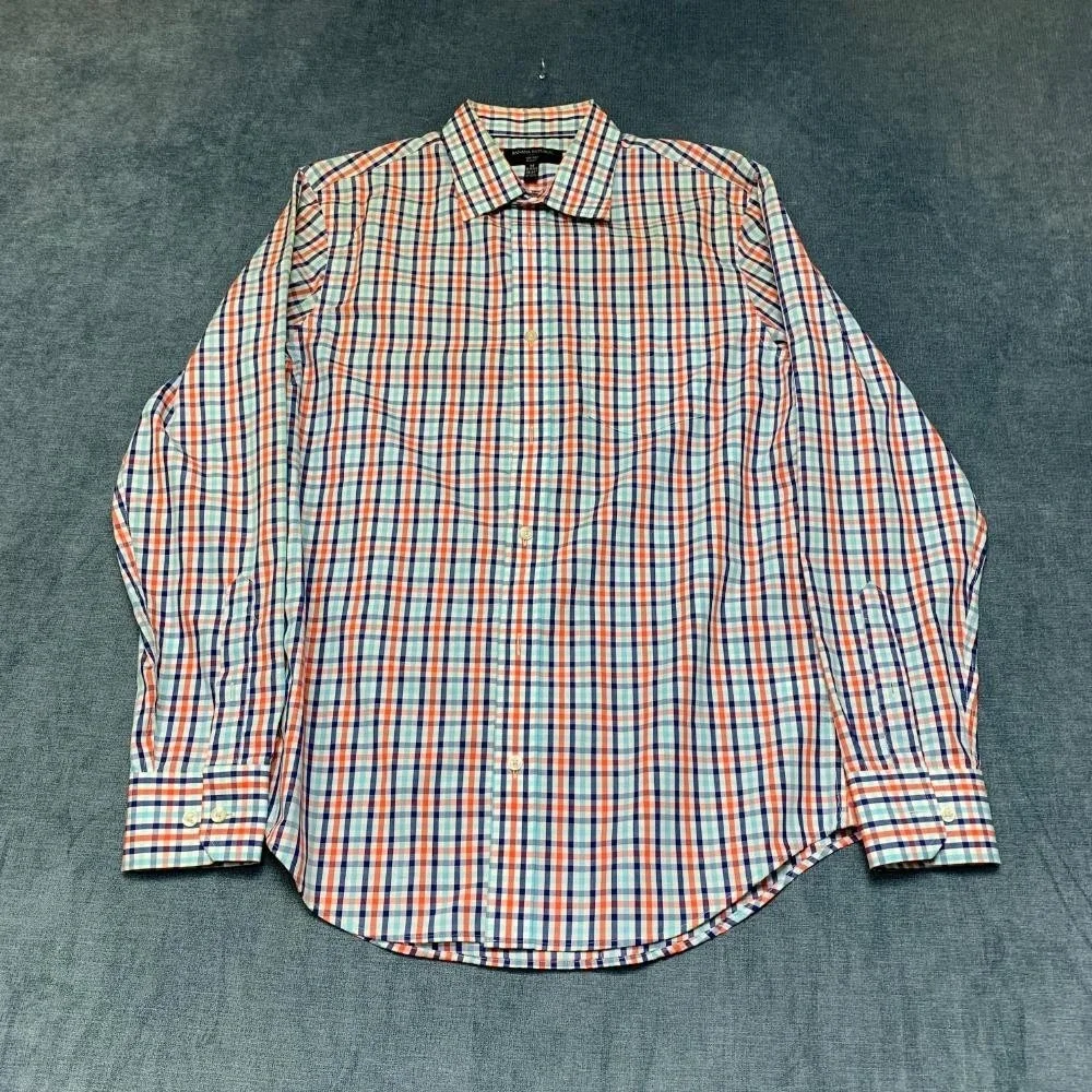 Banana Republic Dress Shirt Mens M 15/15.5 Multicolor Plaid Slim Fit Non Iron